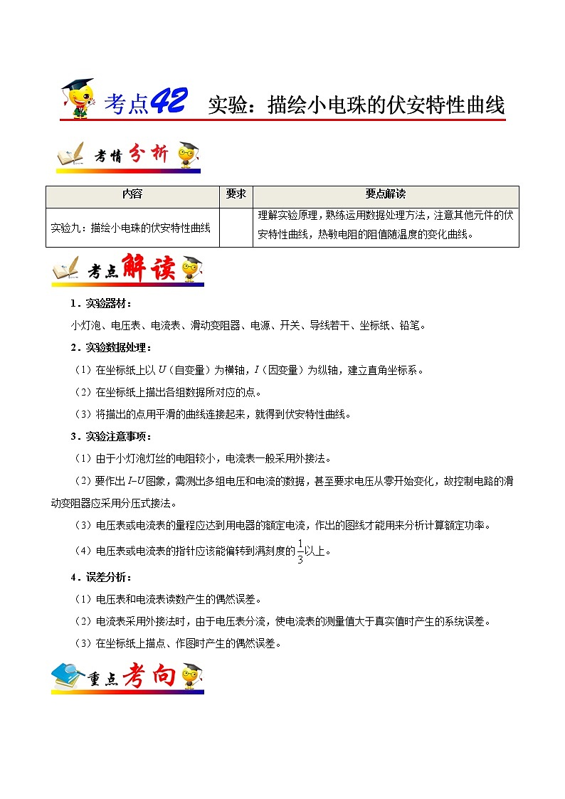 高中物理高考 考点42 实验 描绘小电珠的伏安特性曲线-备战2022年高考物理考点一遍过第1页