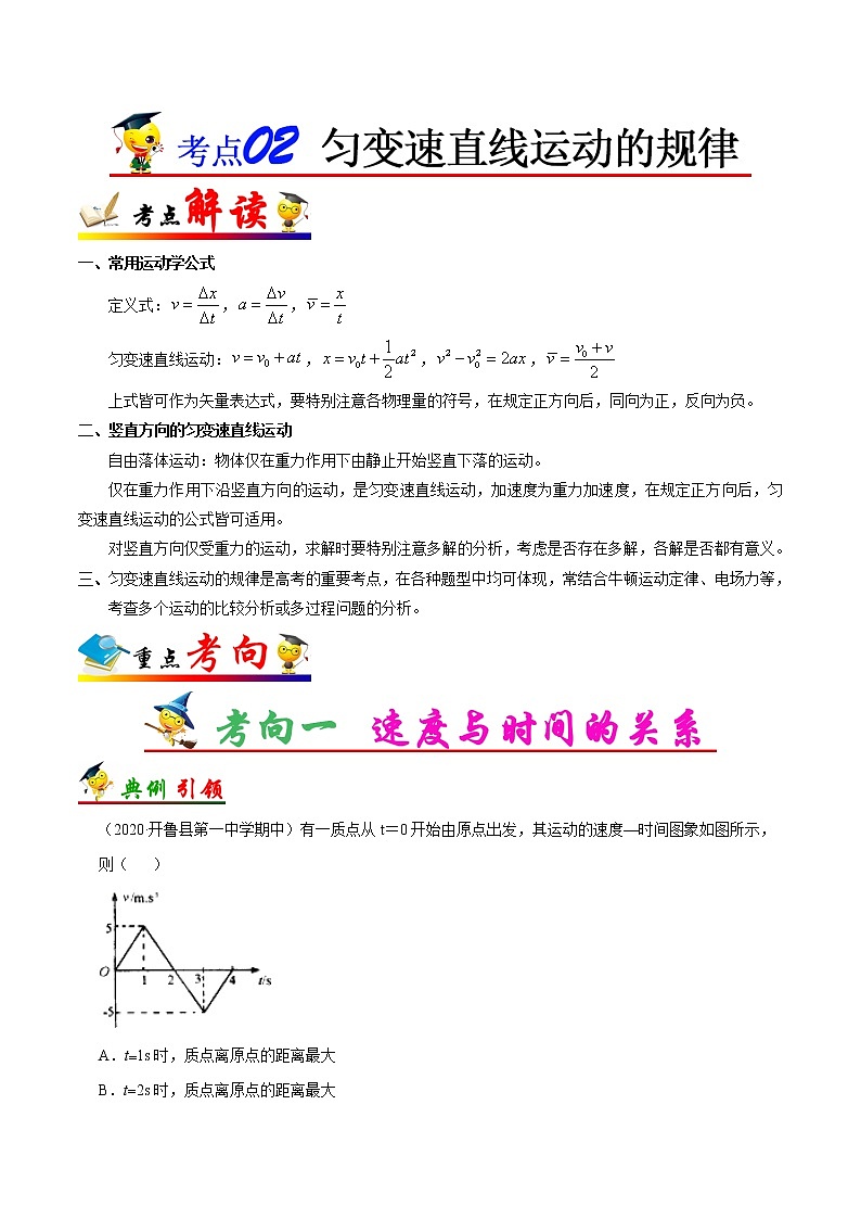 高中物理高考 考点02 匀变速直线运动的规律——备战2021年高考一轮复习物理考点一遍过第1页
