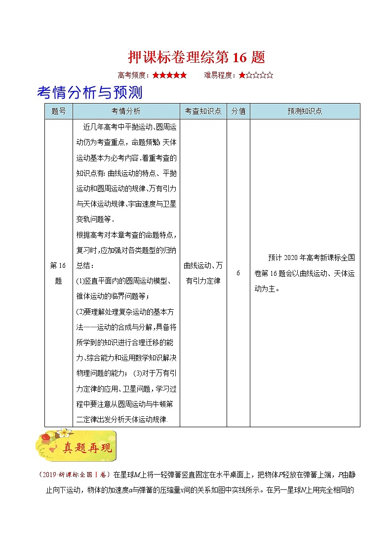 高中物理高考 押课标卷物理第16题（解析版）-备战2020年高考物理临考题号押题01