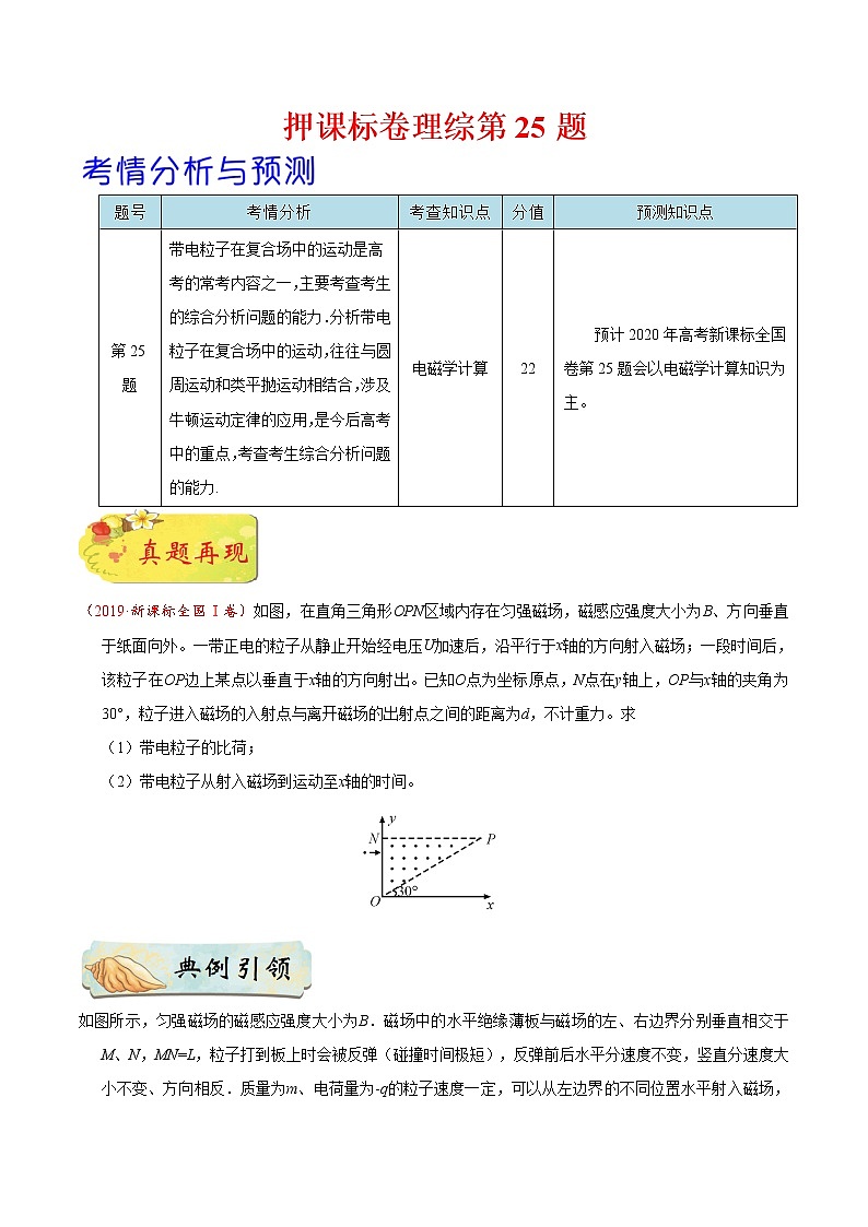 高中物理高考 押课标卷物理第25题（原卷版）-备战2020年高考物理临考题号押题01