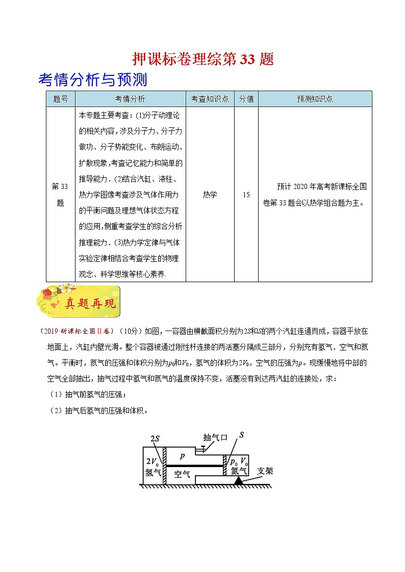 高中物理高考 押课标卷物理第33题（解析版）-备战2020年高考物理临考题号押题第1页