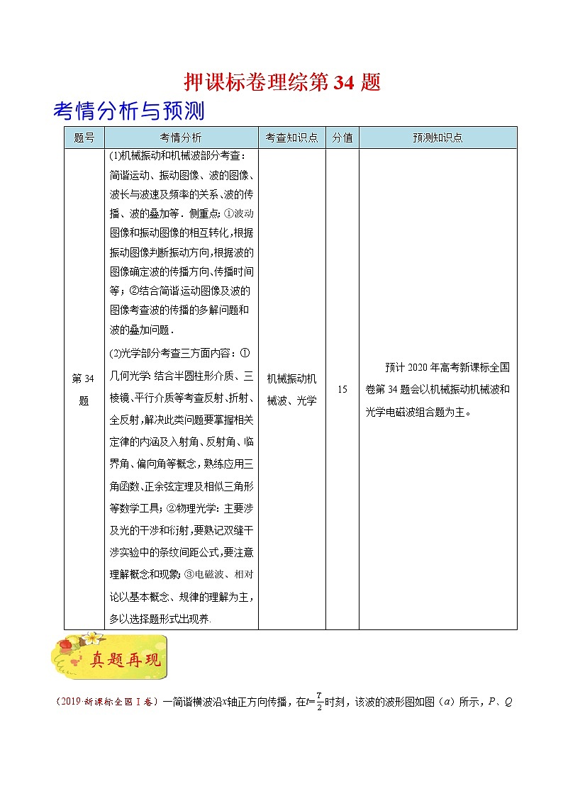 高中物理高考 押课标卷物理第34题（解析版）-备战2020年高考物理临考题号押题01