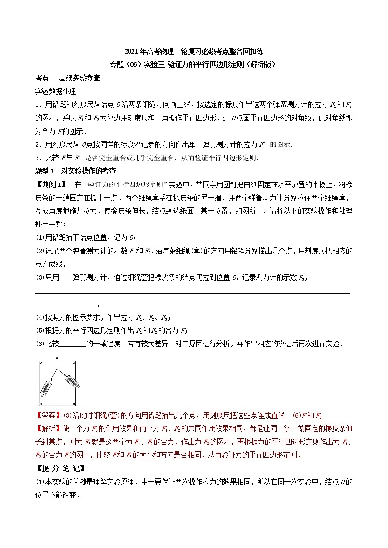 高中物理高考 专题（09）实验三 验证力的平行四边形定则（解析版）第1页