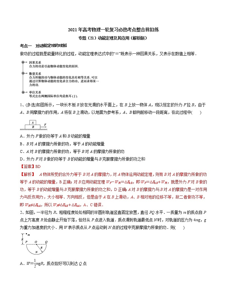 高中物理高考 专题（21）动能定理及其应用（解析版）01