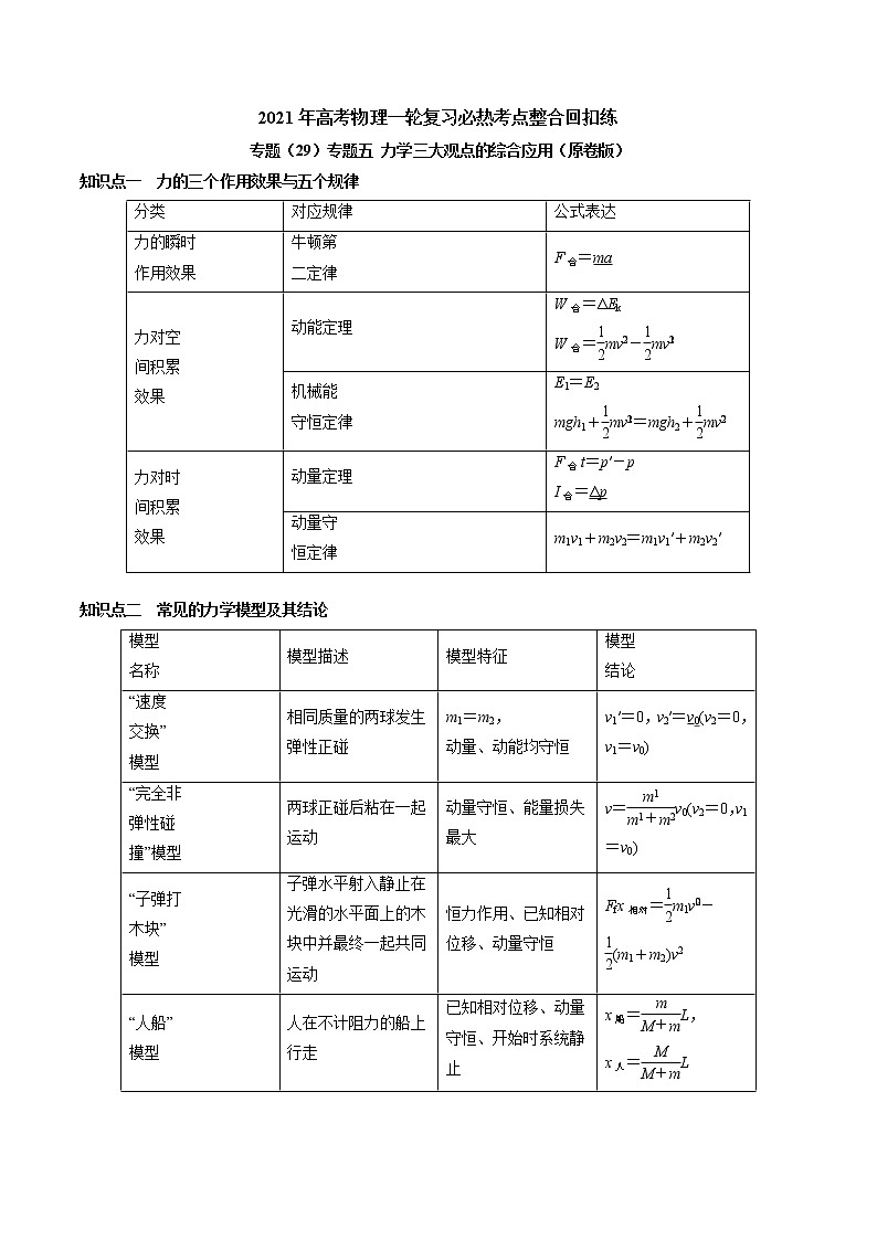 高中物理高考 专题（29）专题五 力学三大观点的综合应用（原卷版）01