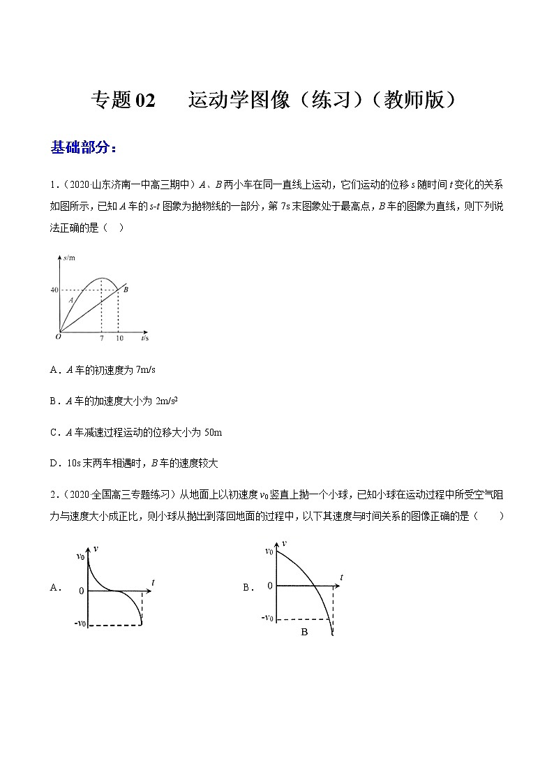 高中物理高考 专题02 运动学图像（练习）（教师版）第1页