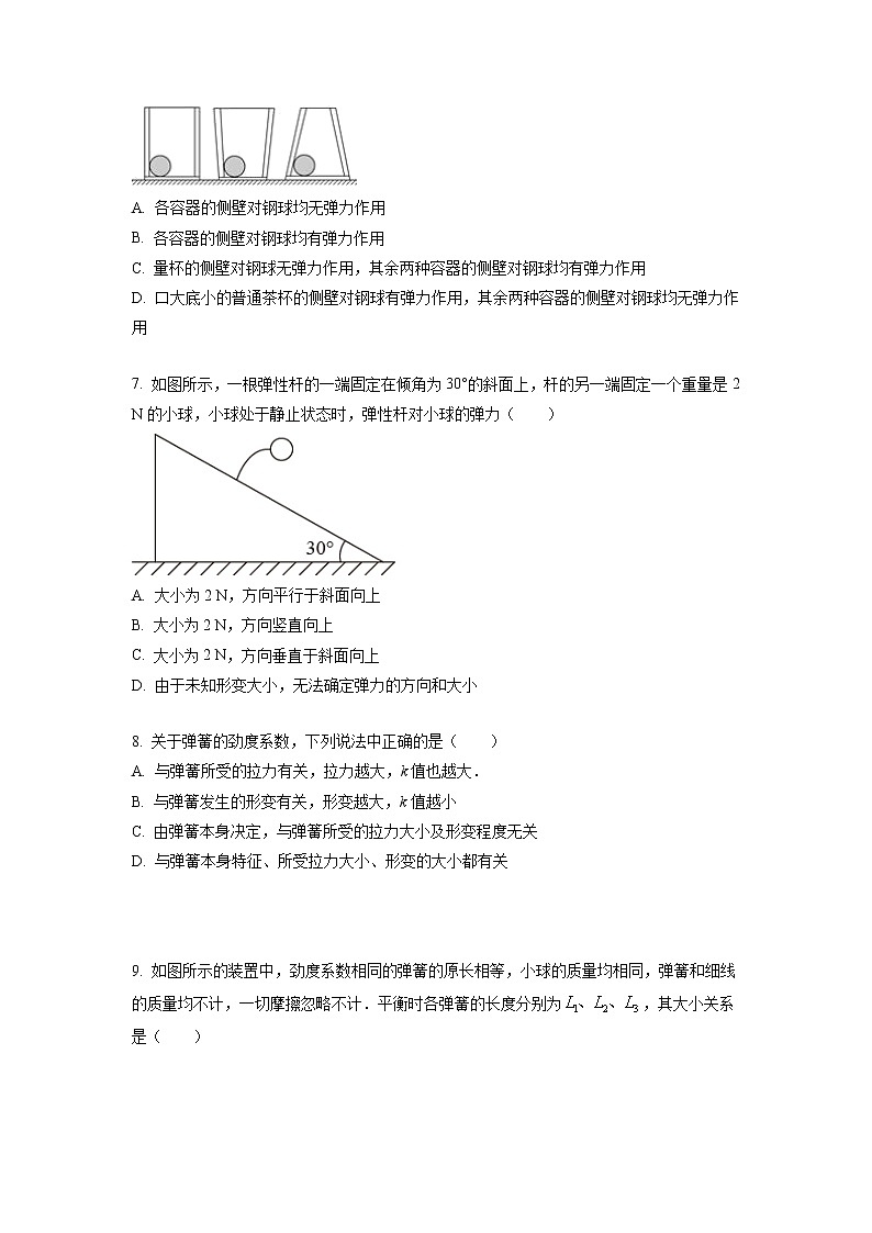 3.1.2+弹力有无的判断+胡克定律（课后练习）-高中物理人教版（2019）高一上册课前课中课后同步试题精编02