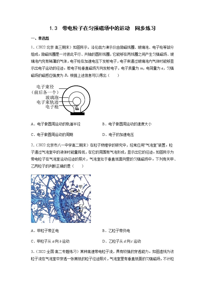 1.3.1带电粒子在匀强磁场中的运动（练习）-高中物理课件（人教版2019选择性必修第二册）01