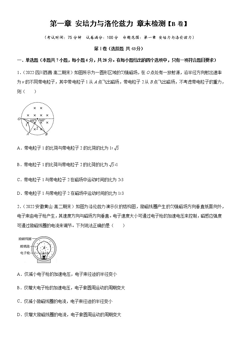 第一章 安培力与洛伦兹力 章末检测【B卷】(原卷版)第1页