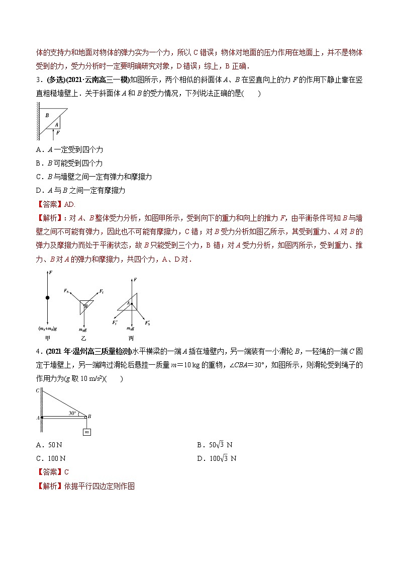 高中物理高考 专题2 1 三大性质力的理解及运算及实验【练】解析版02