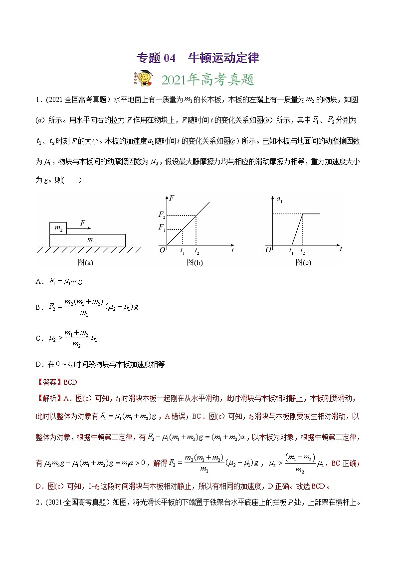 高中物理高考 专题04 牛顿运动定律-2021年高考物理真题与模拟题分类训练（教师版含解析）(1)第1页