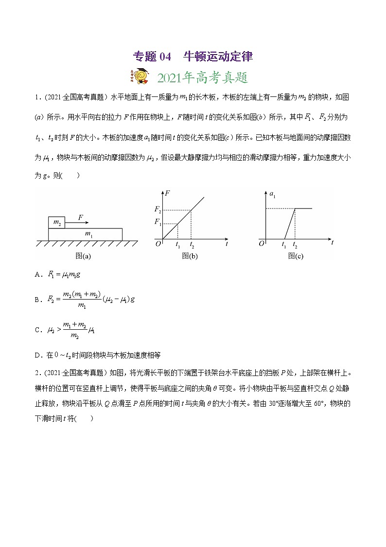 高中物理高考 专题04 牛顿运动定律-2021年高考物理真题与模拟题分类训练（学生版）(1)第1页