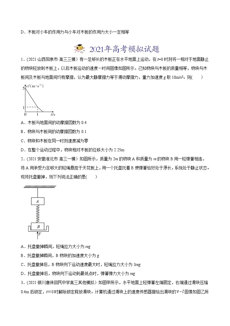 高中物理高考 专题04 牛顿运动定律-2021年高考物理真题与模拟题分类训练（学生版）(1)第3页
