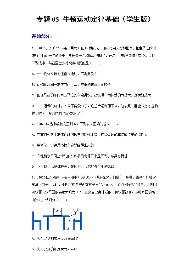 高中物理高考 专题05 牛顿运动定律基础（练习）（学生版）第1页