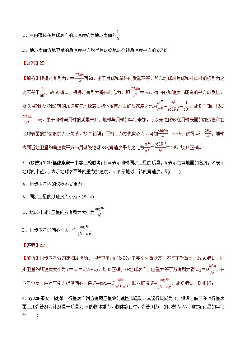 高中物理高考 专题5 1 开普勒定律　万有引力定律及其成就【练】解析版02