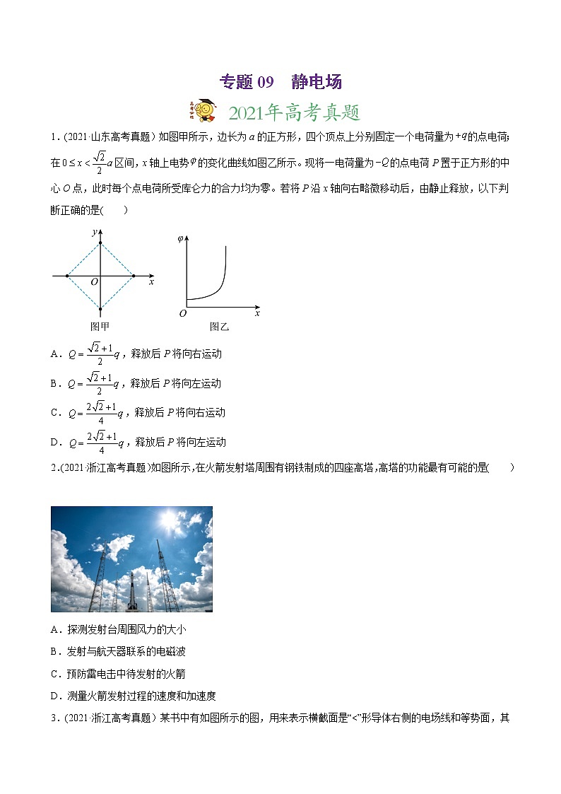 高中物理高考 专题09 静电场-2021年高考物理真题与模拟题分类训练（学生版）(1)01