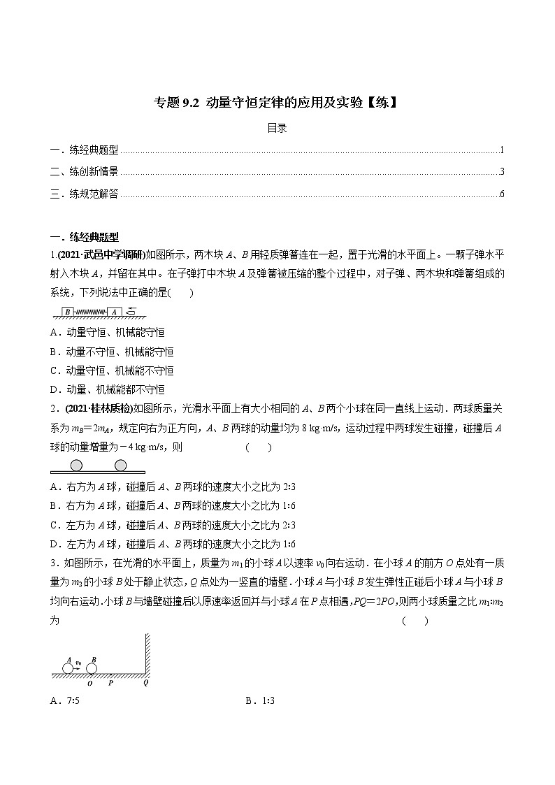 高中物理高考 专题9 2 动量守恒定律的应用及实验【练】原卷版第1页