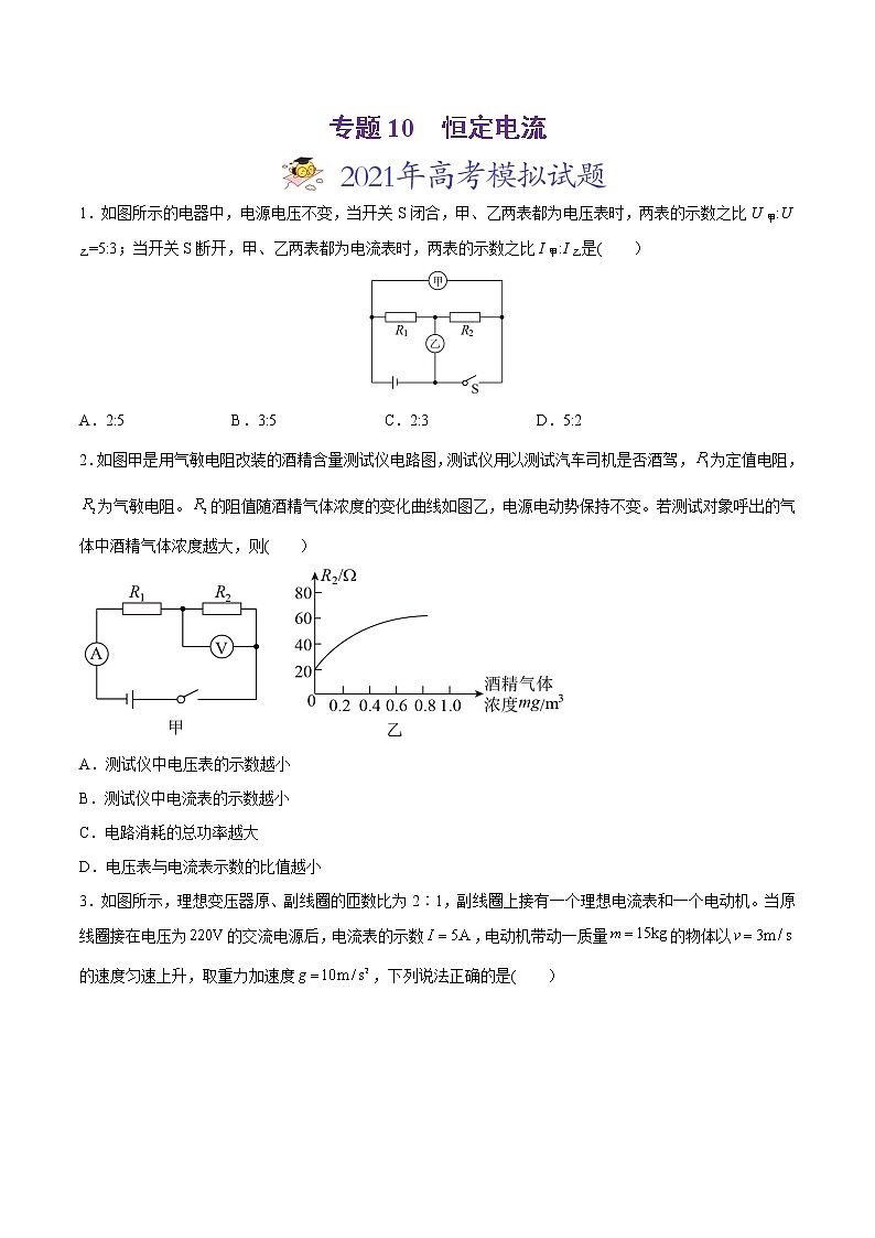 高中物理高考 专题10 恒定电流-2021年高考物理真题与模拟题分类训练（学生版）(1)第1页