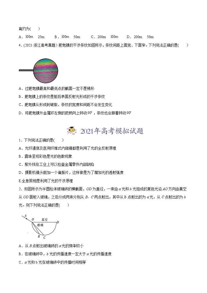 高中物理高考 专题16 光  电磁波-2021年高考物理真题与模拟题分类训练（学生版）第2页