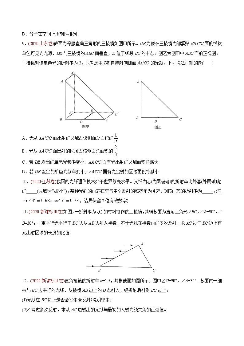 高中物理高考 专题17 光学  电磁波  相对论-2020年高考真题和模拟题物理分类训练（学生版）03