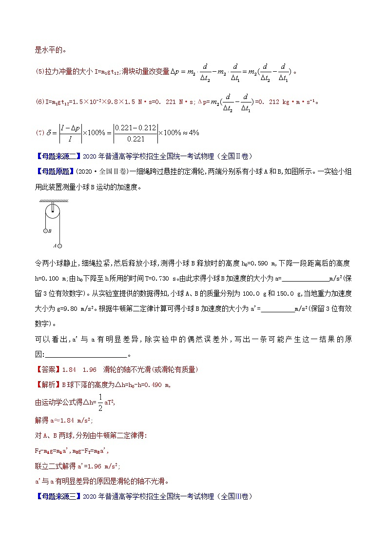 高中物理高考 专题17 力学实验-2020年高考物理母题题源系列（解析版）02