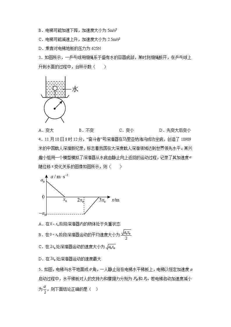 2023年高一物理上学期寒假重难点复习（人教版2019必修第一册）专题七 牛顿第二定律求超重、失重02