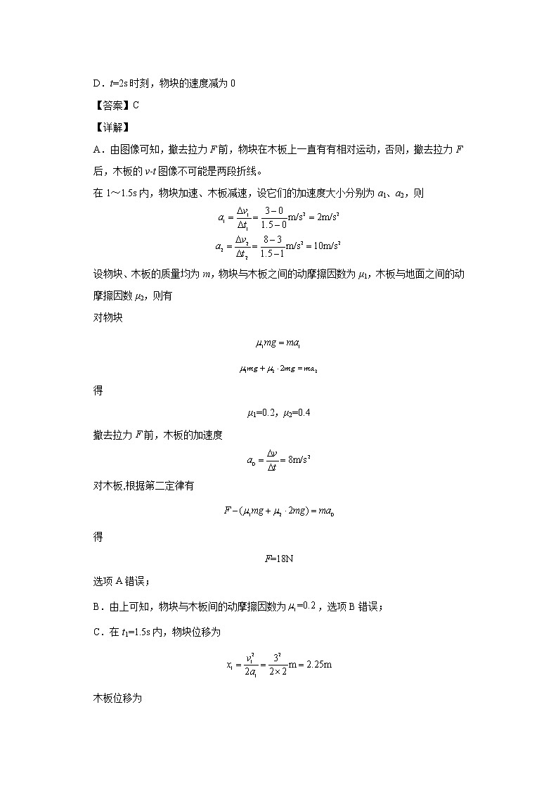 2023年高一物理上学期寒假重难点复习（人教版2019必修第一册）专题五 牛顿第二定律求板块问题02