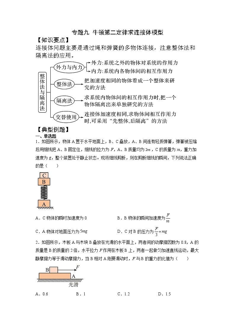 2023年高一物理上学期寒假重难点复习（人教版2019必修第一册）专题九 牛顿第二定律求连接体模型-01