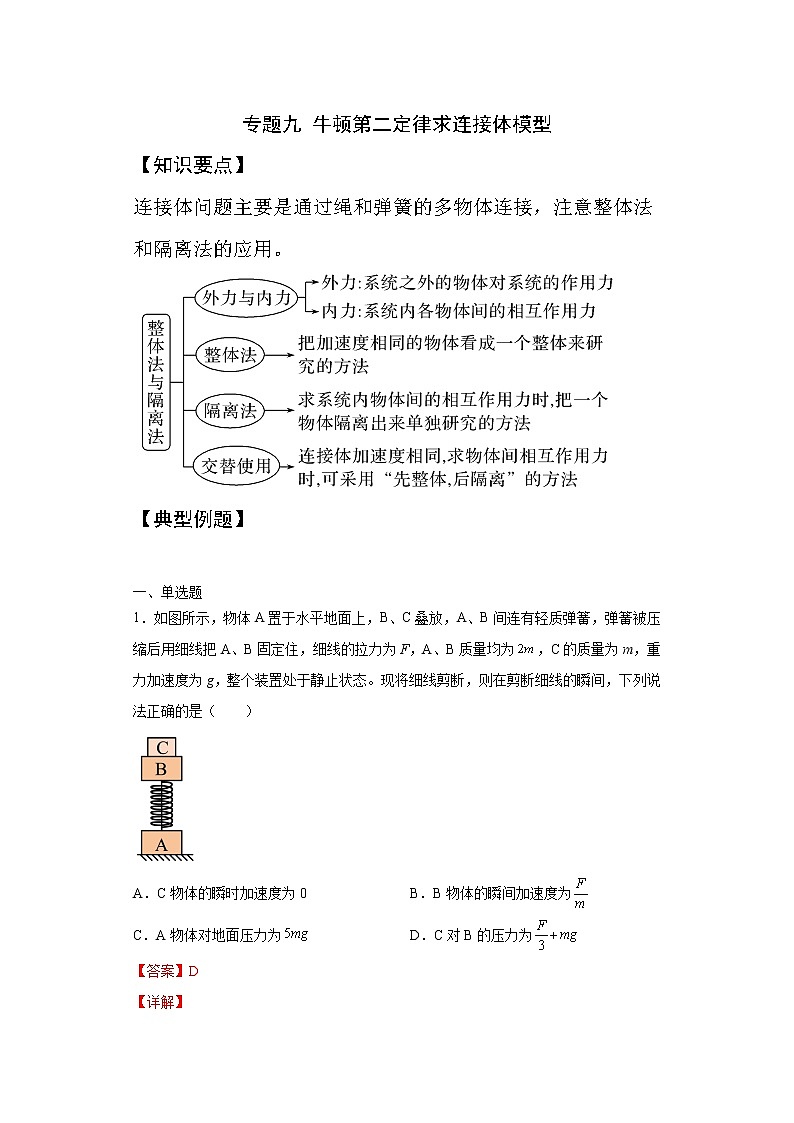 2023年高一物理上学期寒假重难点复习（人教版2019必修第一册）专题九 牛顿第二定律求连接体模型-01