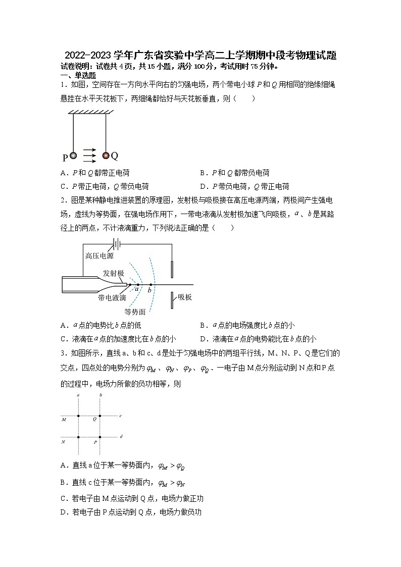 2022-2023学年广东省实验中学高二上学期期中段考物理试题 （解析版）01