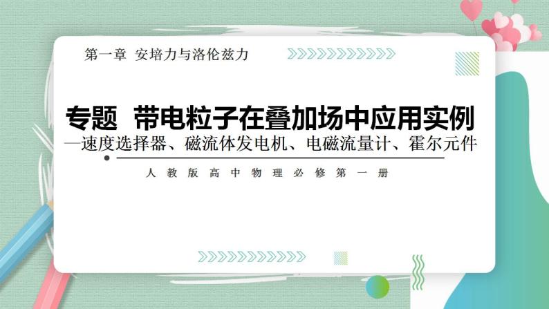 专题  带电粒子在叠加场中应用实例(速度选择器、磁流体发电机、电磁流量计、霍尔元件)(课件)01