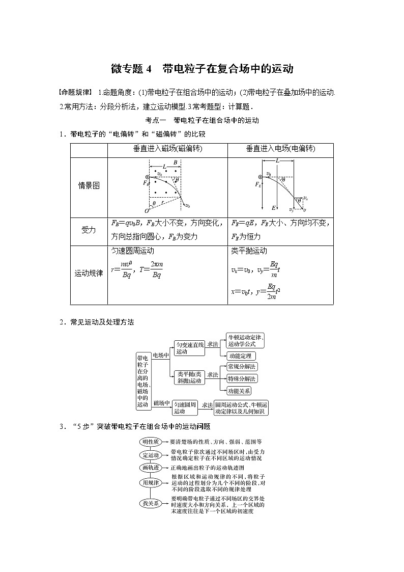 2023版高考物理步步高大二轮复习讲义第一篇 专题三 微专题4　带电粒子在复合场中的运动【学生版】01