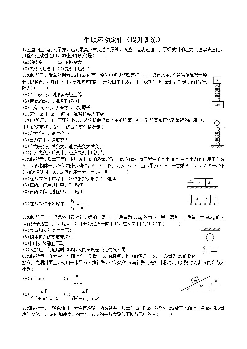 牛顿运动定律期末复习（提升训练）（原卷版）第1页