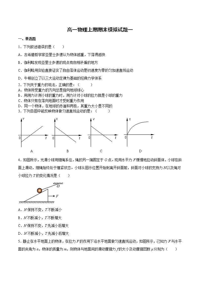 期末模拟试题（一）（原卷版）-高一物理期末专题复习（人教版2019必修第一册）第1页