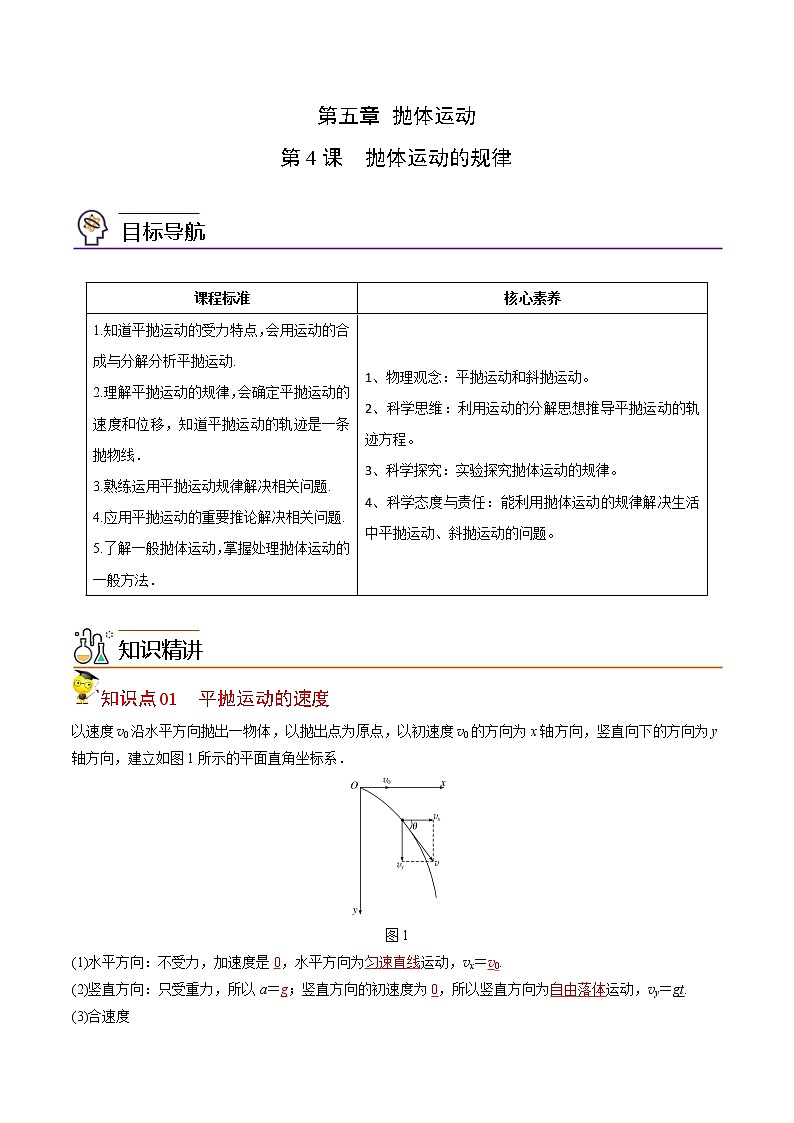 5.4抛体运动的规律-高一物理同步精品讲义（人教2019必修第二册 ）01