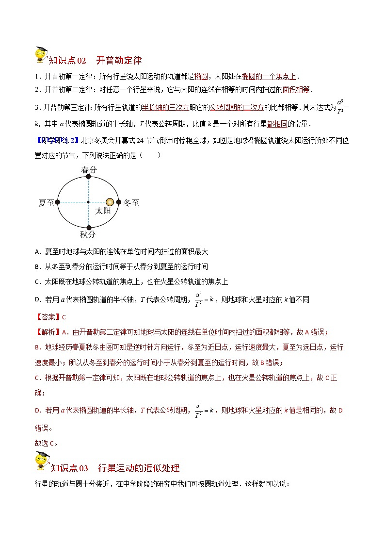 7.1行星的运动-高一物理同步精品讲义（人教2019必修第二册 ）（解析版）第2页