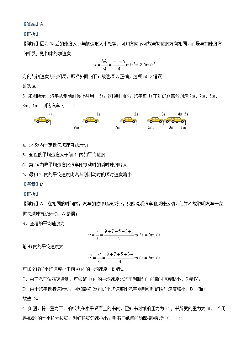 精品解析：陕西省渭南韩城市2021-2022学年高一（上）期末物理试题02