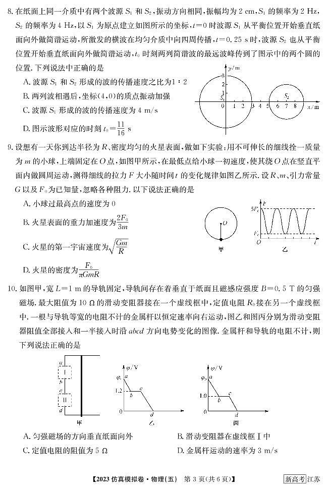 2023届江苏省普通高中选择性考试仿真物理模拟试卷（五）（PDF版含答案）第3页