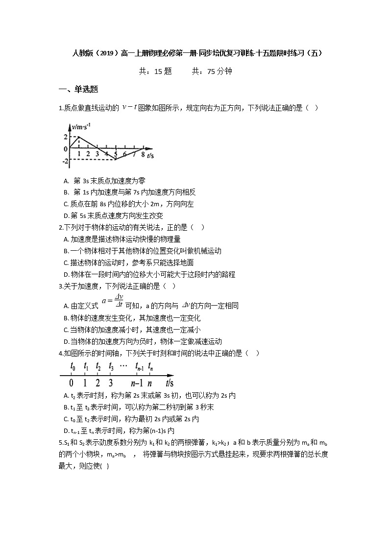 人教版（2019）高一上册物理必修第一册-同步培优复习训练-十五题限时练习（五）（含解析）第1页