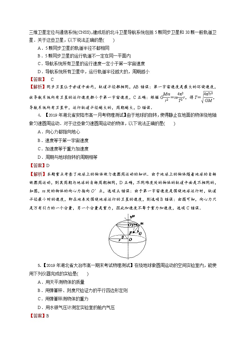 第七章万有引力与宇宙航行（基础过关）-2020-2021学年高一物理章末培优与单元双优测评卷（新教材人教版必修第二册）（解析版）第2页