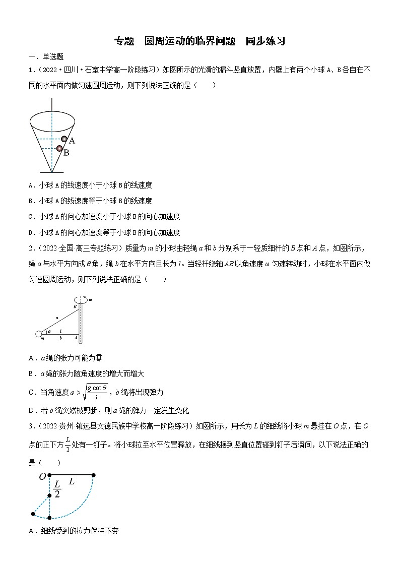 专题  水平面和竖直面内圆周运动的临界问题(原卷版) 第1页