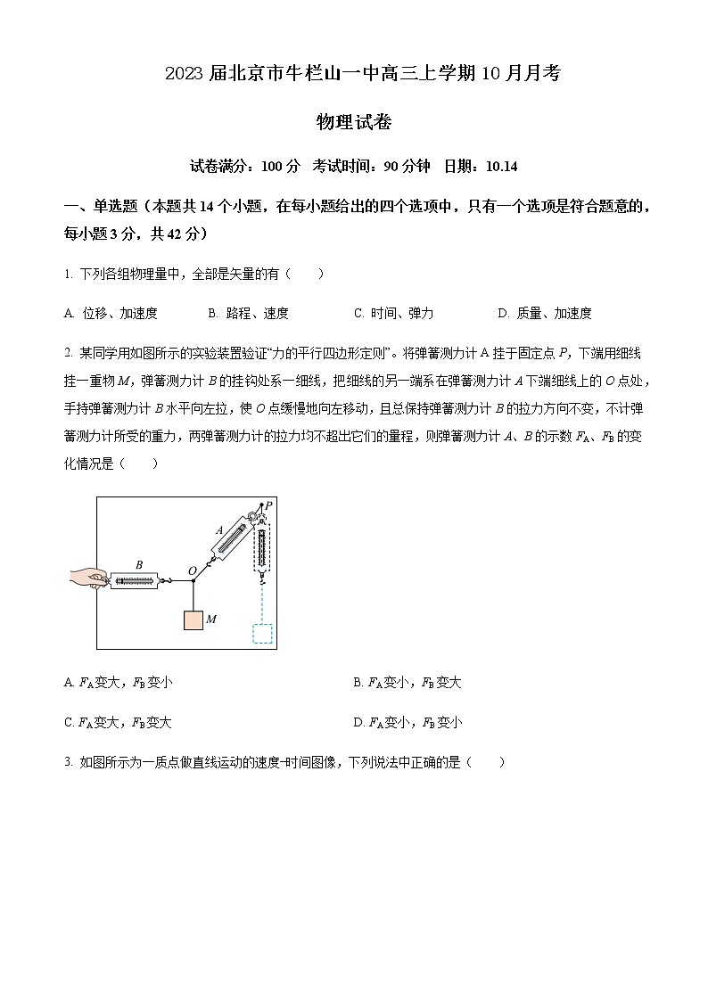 2023届北京市牛栏山一中高三上学期10月月考物理试题含解析01