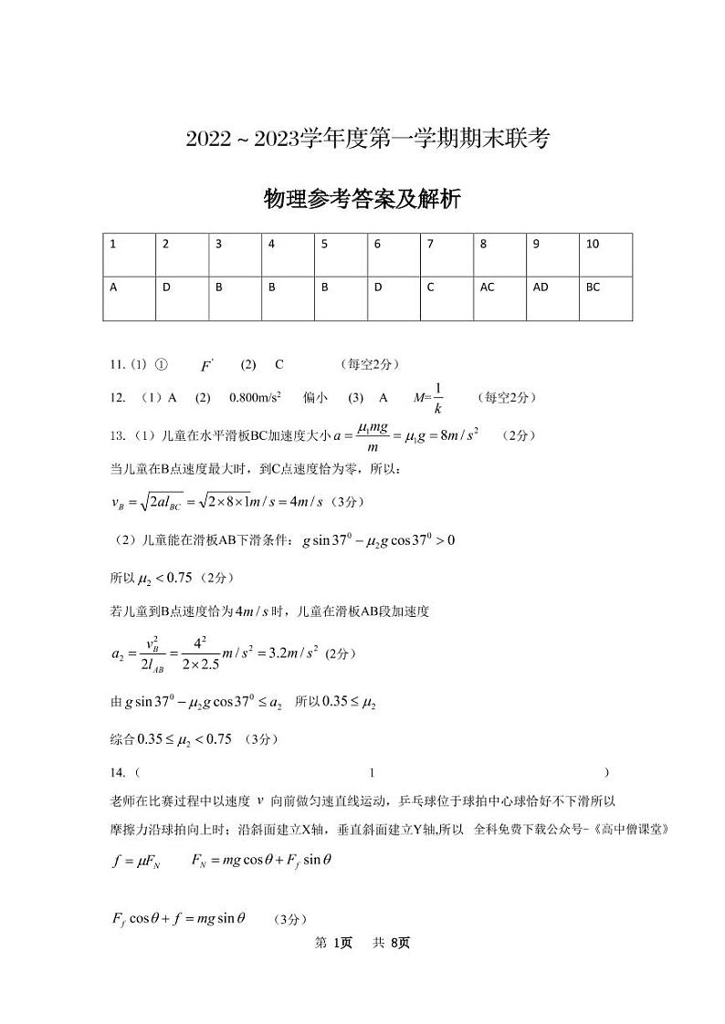 2023安徽省皖北地区高一上学期期末联考试题物理PDF版含解析01