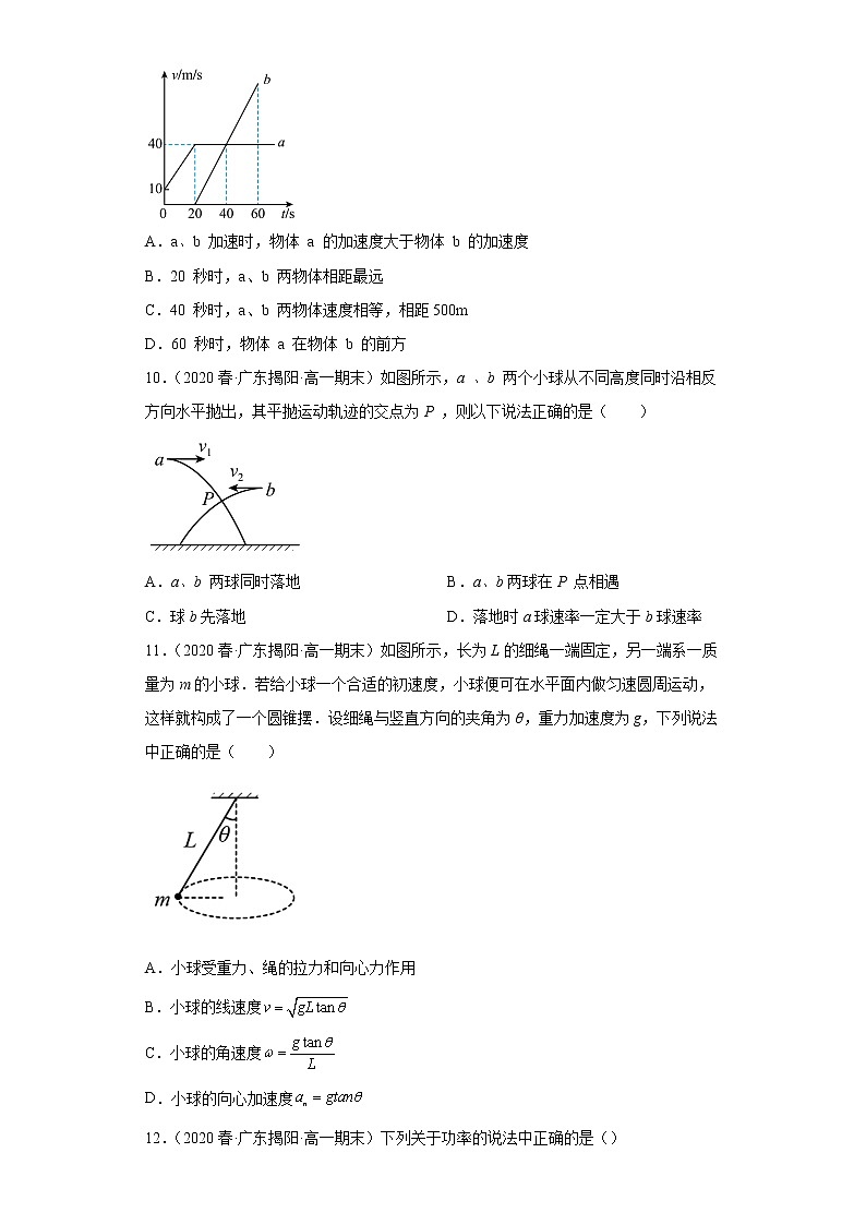 广东省揭阳市揭东区三年（2020-2022）高一物理下学期期末试题题型分类汇编1-单选题03