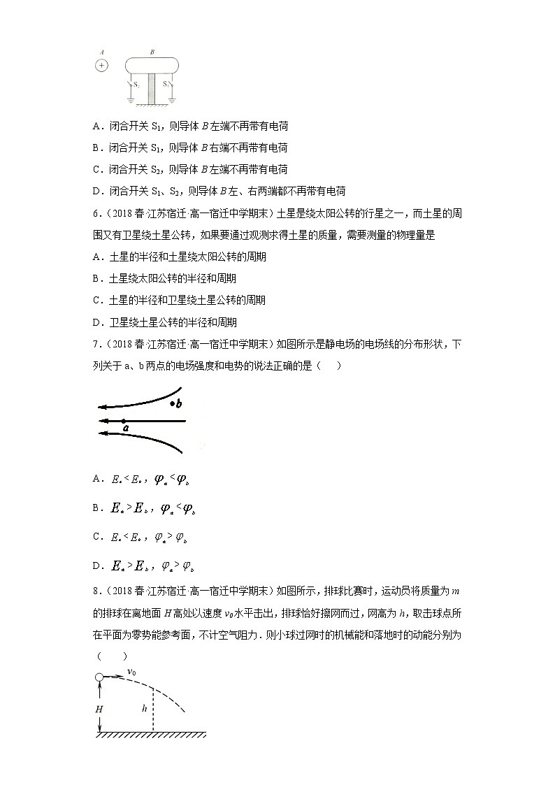 江苏省宿迁市三年（2020-2022）高一物理下学期期末测试题题型分类汇编1-单选题02