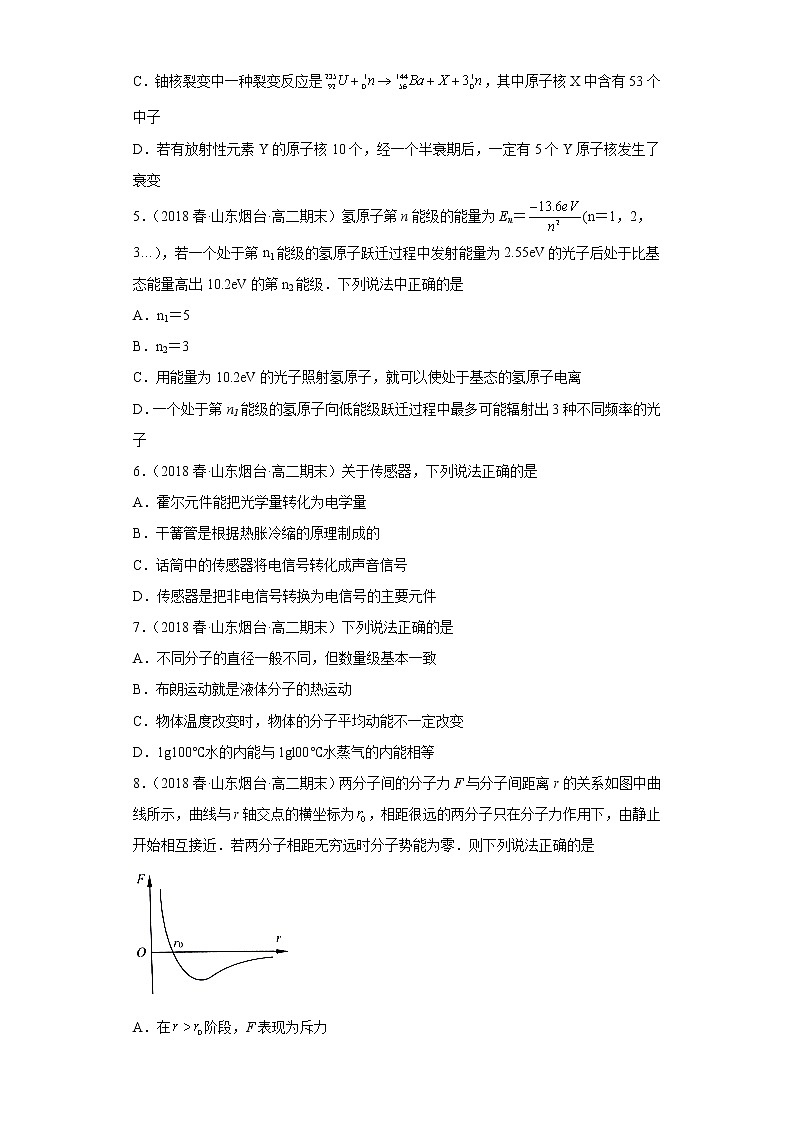 山东省烟台市三年（2020-2022）高二物理下学期期末测试题题型分类汇编1-单选题02