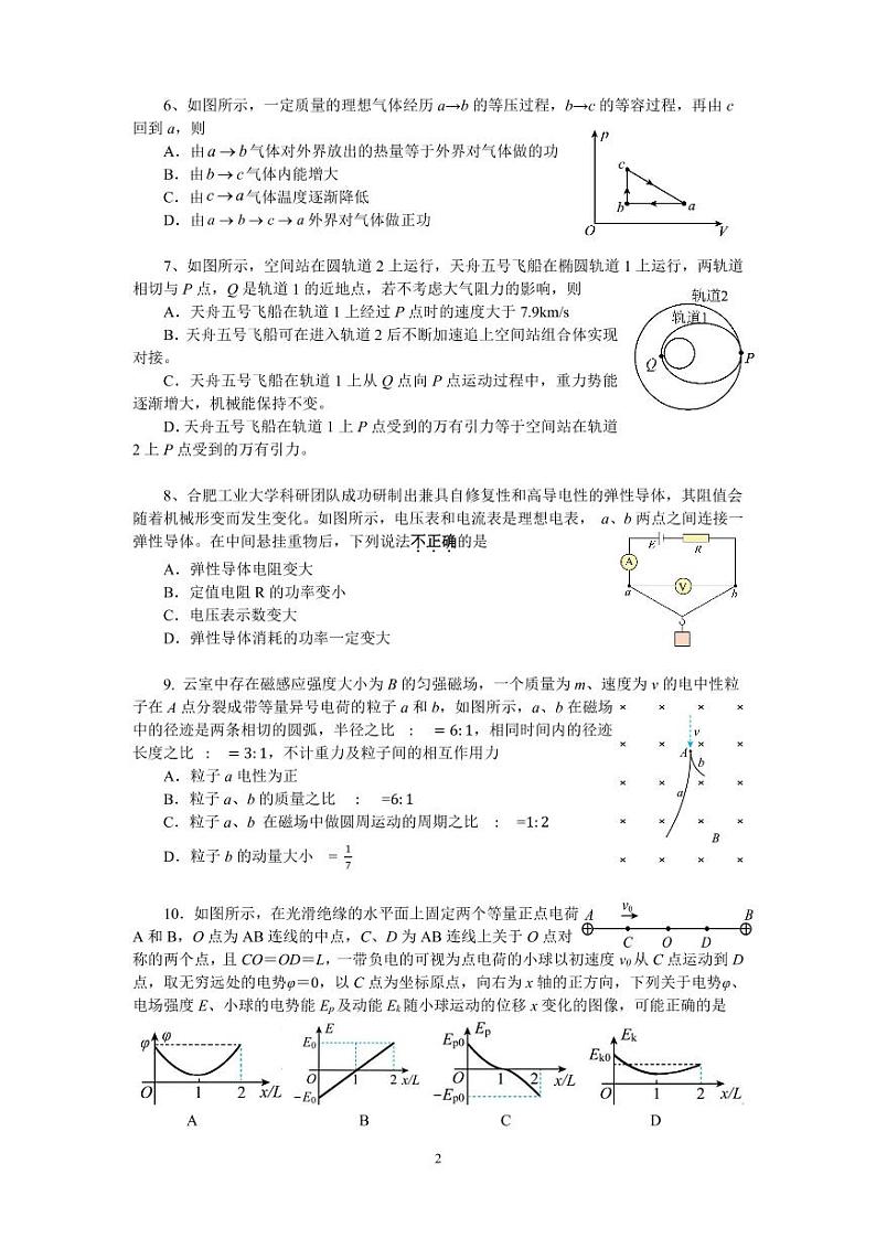 江苏省高邮市2022-2023学年高三上学期期末学情调研测试物理试卷  PDF版无答案第2页