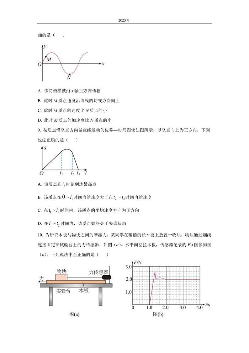 上海市闵行区2022-2023学年高三上学期一模试题（1月） 物理（PDF版）第3页