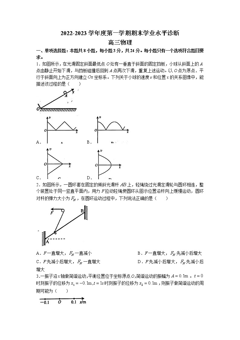 山东省烟台市2023届高三上学期期末学业水平诊断物理试卷第1页