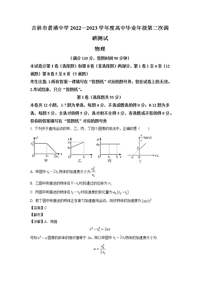 吉林省吉林市普通中学2022-2023学年高三下学期第二次调研测试物理试题（解析版）第1页